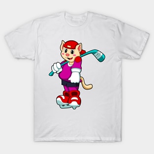 Cat at Ice hockey with Ice hockey stick & Cap T-Shirt